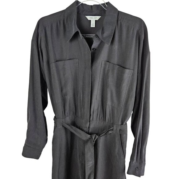 NEW NWT Nine West Black Belted Utility Jumpsuit Long Sleeve Medium Pockets - Picture 4 of 14